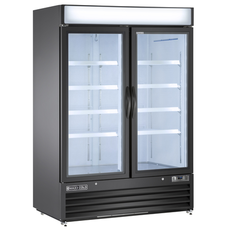 Maxx Cold Refrigerator 48 cu.ft., DBL Door, Commercial Merchandiser, Black/Glass MXM2-48RB